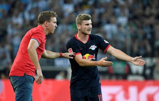 RB Leipzig coach Julian Nagelsmann (L) has backed striker Timo Werner (R) to cause problems for Bayern Munich this Saturday