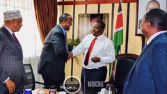 Ministry of Interior and Coordination of National Government  CS Fred Matiangi at a past meeting with leaders from Mandera. At least 70 Deputy County Commissioners have been transfered