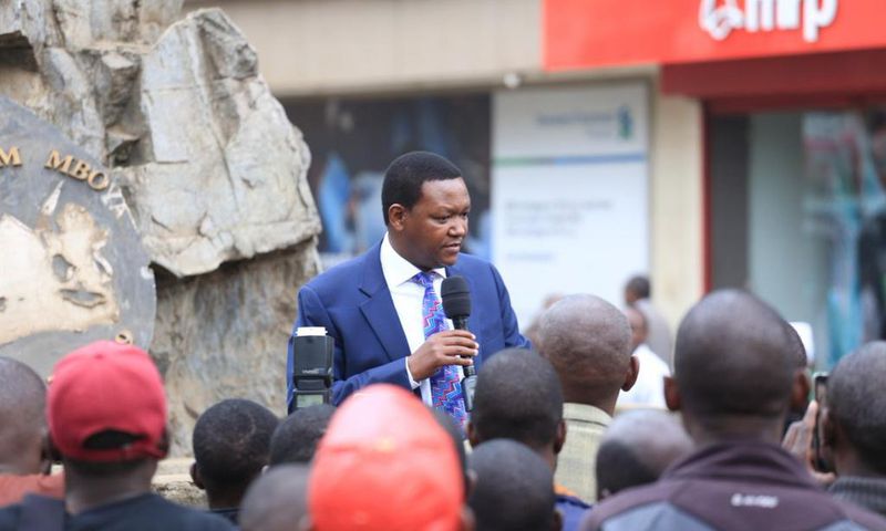 Governor Alfred Mutua addressing Kenyans at Nairobi CBD