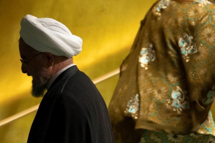 Iranian President Hassan Rouhani leaves the 74th Session of the General Assembly during the United Nations General Assembly September 25, 2019