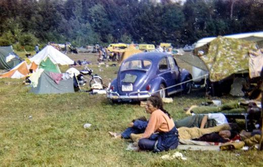 People at a campground of the 1969 Woodstock Music Festival, which this year marks its 50th anniversary