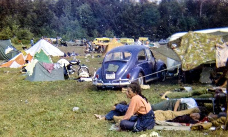 People at a campground of the 1969 Woodstock Music Festival, which this year marks its 50th anniversary