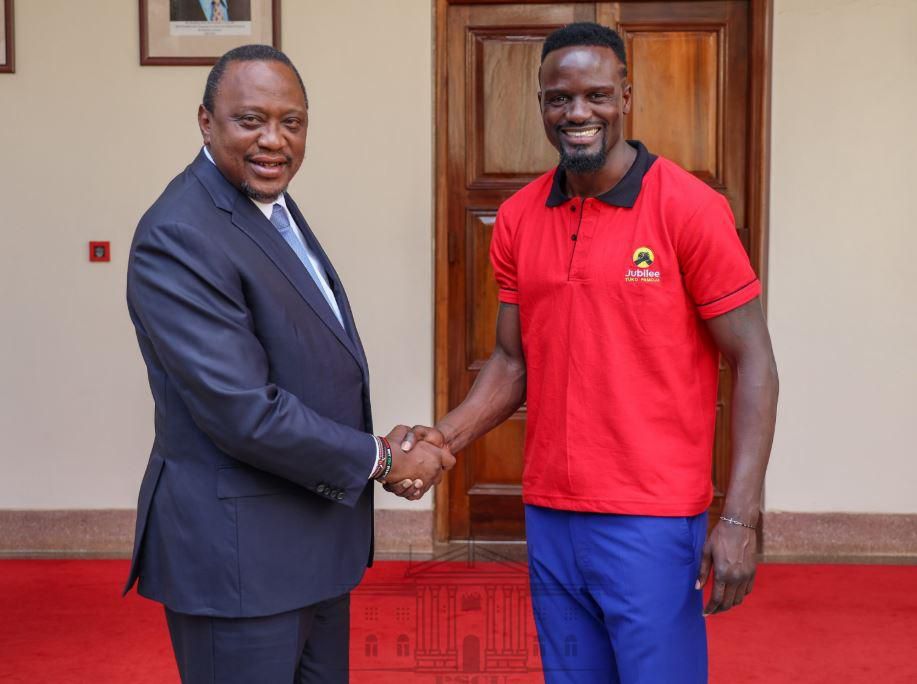 President Uhuru with Jubilee candidate for Kibra by-election at State House