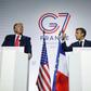France's President Emmanuel Macron (R) and US President Donald Trump deliver a joint press conference in Biarritz, south-west France on August 26, 2019, on the third day of the annual G7 Summit