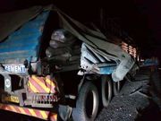 Parked trailer that was hit by a Nasiib Sacco bus at Tula area along the Mwingi-Garissa Road