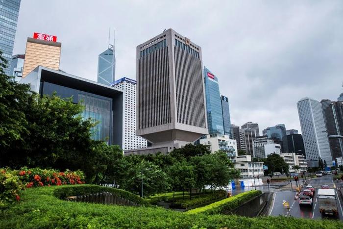This general view shows the PLA Forces Hong Kong Building