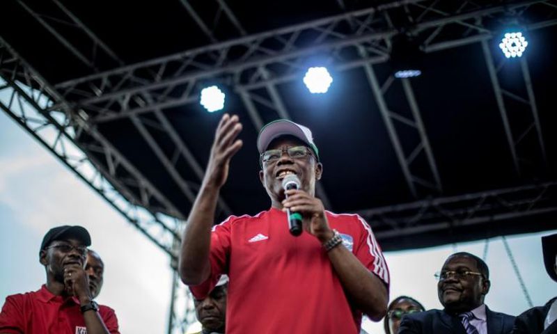 Kamto, seen addressing supporters last year, says he won the presidential poll but authorities decreed he garnered just 14.23 percent and declared veteran Paul Biya the victor