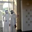 Security guards wait at the entrance to the Peace to Prosperity workshop in Manama, Bahrain