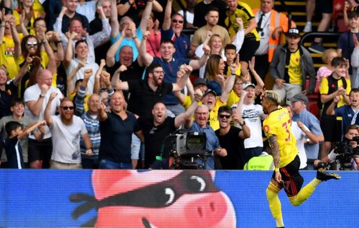 Roberto Pereyra celebrates Watford's equaliser in a 2-2 draw against Arsenal