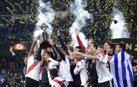 River Plate celebrate last season's win in Madrid