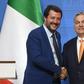 Close ties: Italy's Matteo Salvini and Hungarian Prime Minister Viktor Orban shake hands in Budapest in May