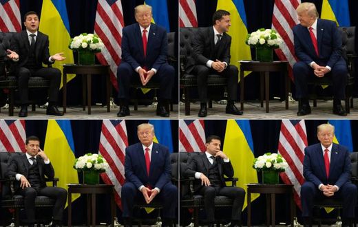 US President Donald Trump is accused of pressuring Ukrainian President Volodymyr Zelensky -- both are pictured here at the 2019 UN General Assembly -- to investigate a political opponent of the US leader