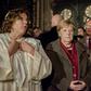 German Chancellor Angela Merkel met rabbi Gesa Ederberg (l) and other members of the Jewish community at a vigil outside the New Synagogue in Berlin