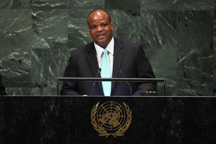The protesters accuse King Mswati III, seen here at the UN General Assembly in 2018, of failing to provide sufficient wages