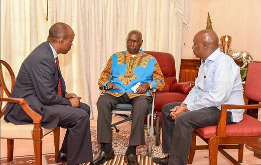 File image of retired President Daniel Moi with Baringo Senator Gideon Moi and Nakuru Governor Lee Kinyanjui
