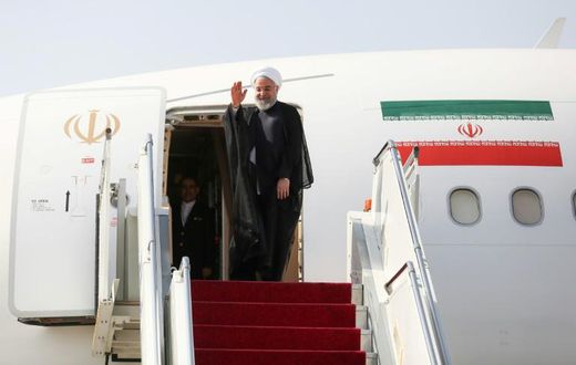 Iran's President Hassan Rouhani spoke to reporters at Mehrabad airport, en-route Monday for the UN General Assembly in New York