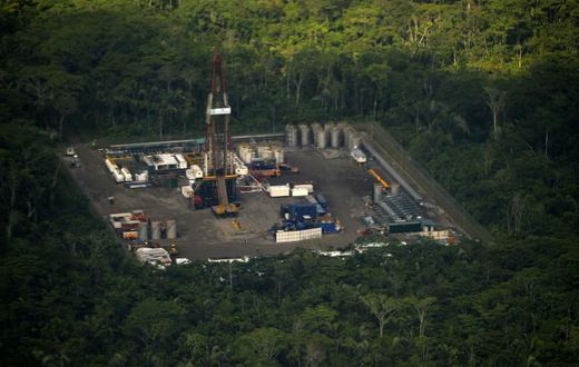 Aerial view of the Ecuador's highly lucrative Tiputini oil field located in the Amazon rainforest