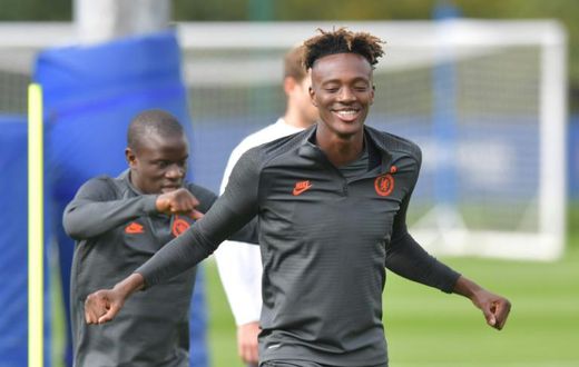 Chelsea striker Tammy Abraham trains with his teammates ahead of their Champions League match against Valencia