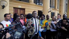 LGBTI activists during a press briefing shortly after the high court upheld a law banning gay sex on  May 24, 2019