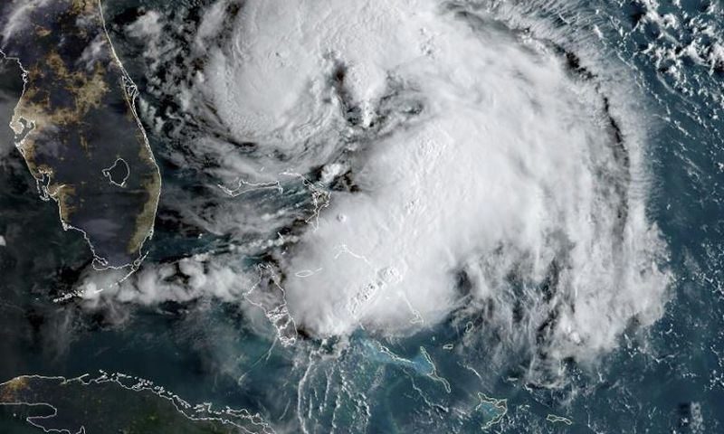A satellite image of tropical storm Humberto on September 15, 2019