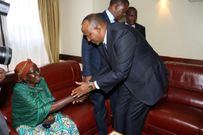National Assembly Majority Leader Aden Duale with Ken Okoth's mother Angeline Ajwang Ongere. Kibra MP's paternal relatives declare they won't attend Homa Bay funeral service