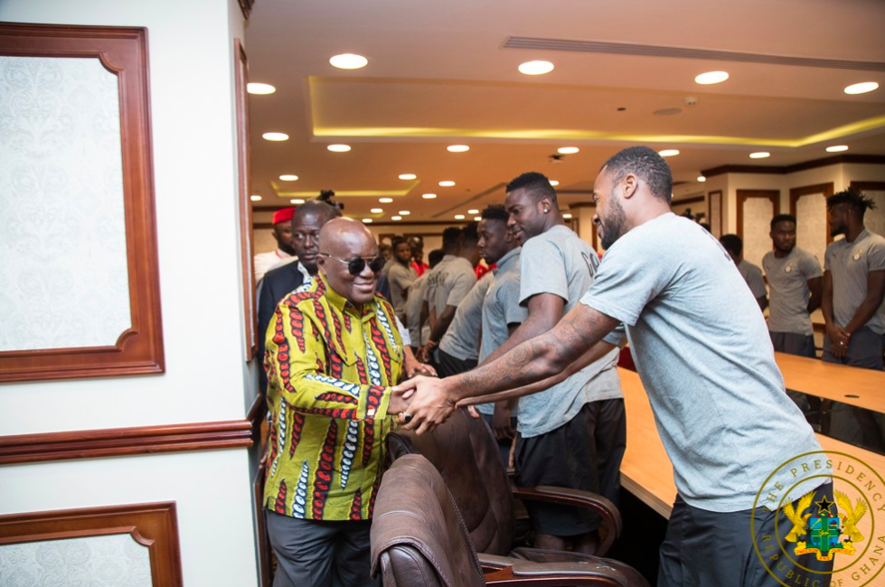 Akufo-Addo interacts with the Black Stars players