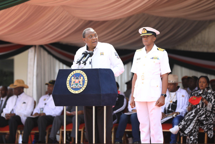 President Uhuru Kenyatta speaking at t Moi International Sports Centre, Kasarani where he flagged off the 66th Edition of Kenya’s legendary Safari Rally.