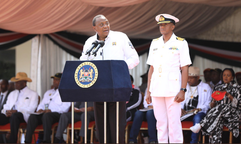President Uhuru Kenyatta speaking at t Moi International Sports Centre, Kasarani where he flagged off the 66th Edition of Kenya’s legendary Safari Rally.