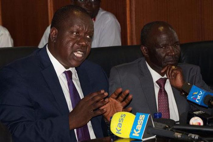 Interior CS Fred Matiangi and Immigration PS Gordon Kihalangwa