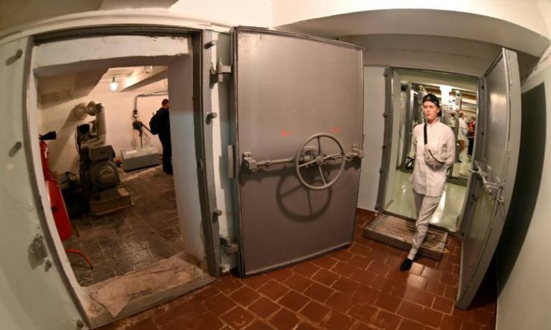 Visiting the underground shelter of the Chernobyl nuclear power plant, during a tour in the Chernobyl exclusion zone, where the first meetings of the official commission that handled the consequences of the disaster took place in April 1986.