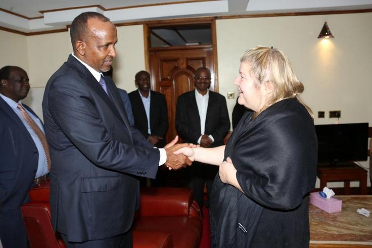 National Assembly Majority Leader Aden Duale with Ken Okoth's widow Monica. Kibra MP's paternal relatives declare they won't attend Homa Bay funeral service