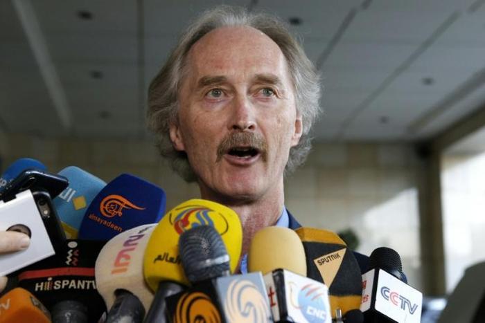 UN special envoy to Syria Geir Pedersen speaks to journalists in the Syrian capital Damascus on September 22, 2019