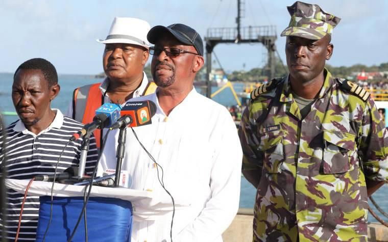 Kenya Ferry Services Chairman Dan Mwazo (in white) and KFS Managing Director Bakari Gowa (left)