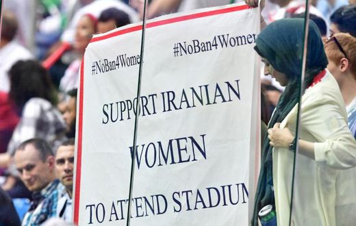 Iranian fans protested the ban on female supporters at football games in the country during last year's World Cup in Russia