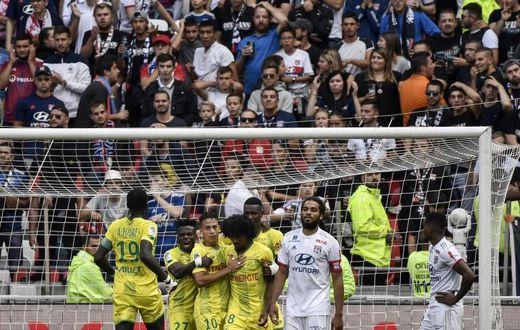 As Nantes celebrated their goal, Lyon players and fans showed disbelief