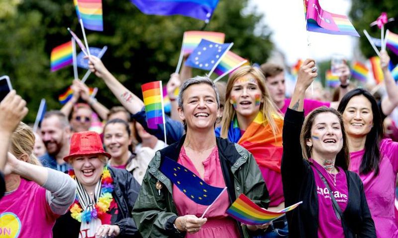 Opprobrium from the White House has helped make Vestager a star, with competition authorities around the world following in her footsteps in moves against big tech. She is shown here at the Copenhagen Pride Parade last month