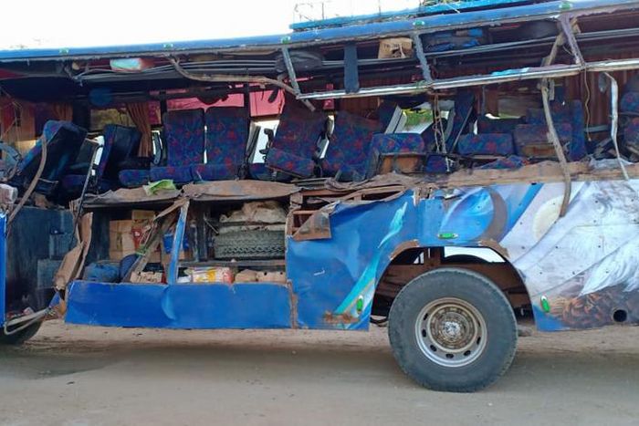 Nasiib Sacco bus involved in a grisly road accident at Tula area along the Mwingi-Garissa road (Twitter)