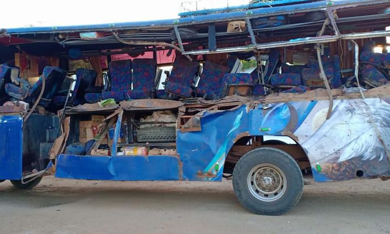 Nasiib Sacco bus involved in a grisly road accident at Tula area along the Mwingi-Garissa road (Twitter)