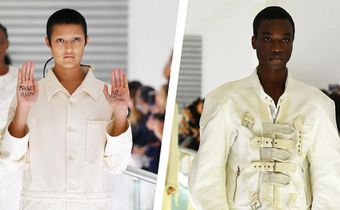Model Stages at Protest Gucci Runway Show