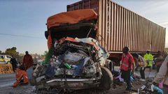 File image of a past accident scene. Two people died on the spot while two others were rushed to hospital after a rad accident at Gilgil along the Nairobi-Nakuru highway