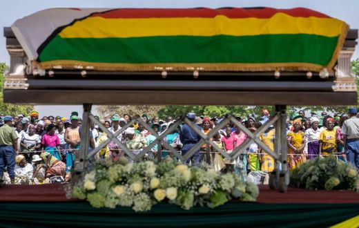 The coffin of late former Zimbabwean president Robert Mugabe is lying in state at Murombedzi Growth Point