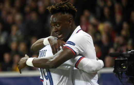 Tammy Abraham celebrates after scoring for Chelsea in their Champions League win in Lille on Wednesday