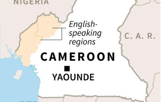 Map of Cameroon locating English-speaking regions