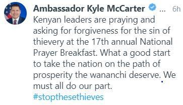 Ambassador Kyle McCarter's tweet