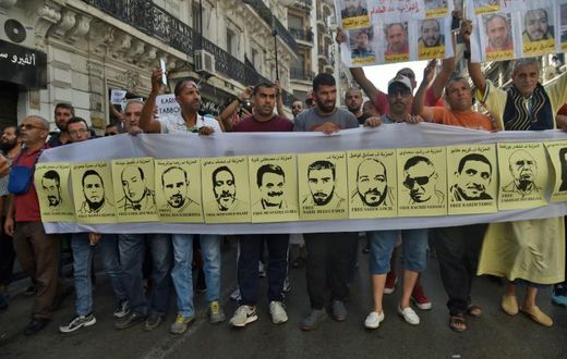 Algerians stage protest to denounce the arrest of dozens of people by the authorities during protests against the political establishment