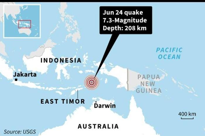 Map showing the epicentre of a 7.3-magnitude quake in Indonesia on Monday.
