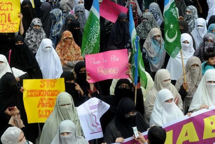 Pakistani women of Islamist Jamaat-e-Islami party mark World Hijab Day. The local directive, since reversed, would have made it compulsory for female students in Peshawar and Haripur to wear the veil