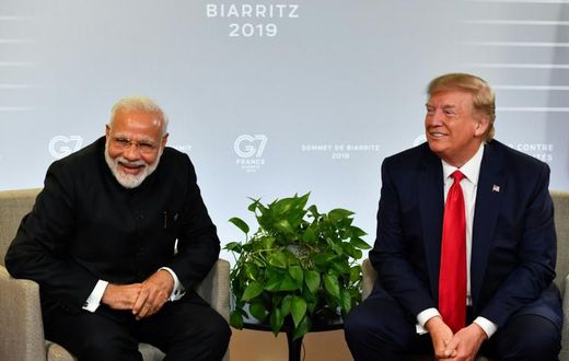 Indian Prime Minister Narendra Modi and US President Donald Trump meet in Biarritz, France during a Group of Seven summit in August 2019