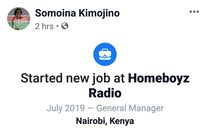 Somoina starts new job at HBR (FB)