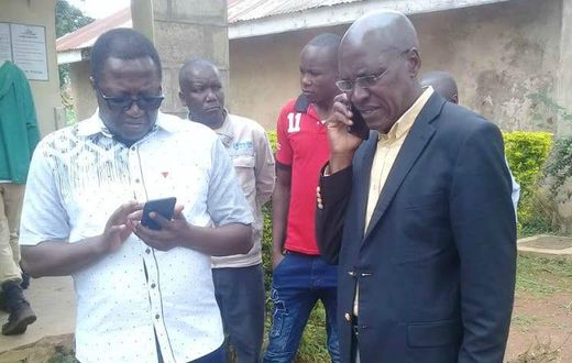 Ikolomani MP Berard Shinali condoles with Former Kakamega Senator Boni Khalwale at his home where he announced the death of his first wife Adelaide on Saturday